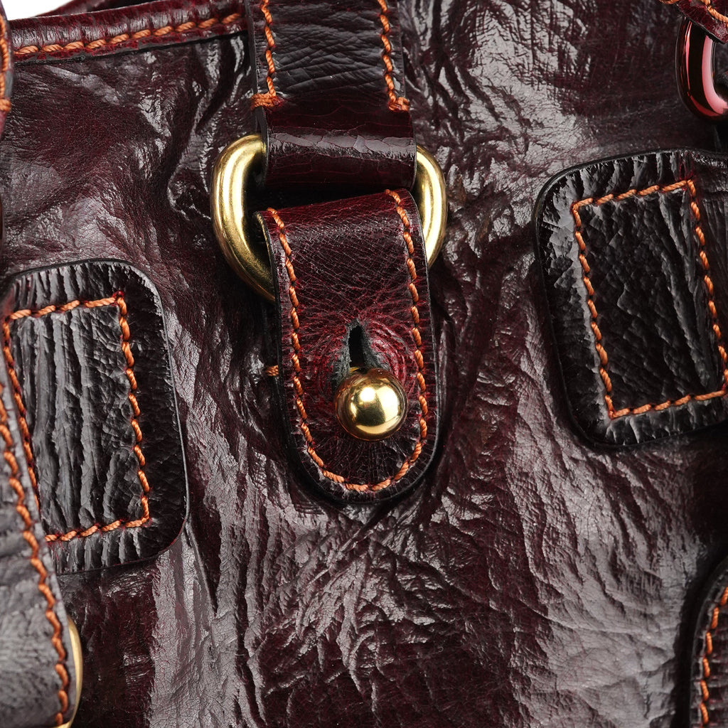 Burgundy Patent Leather Bay Tote Bag