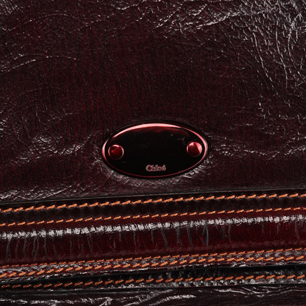 Burgundy Patent Leather Bay Tote Bag
