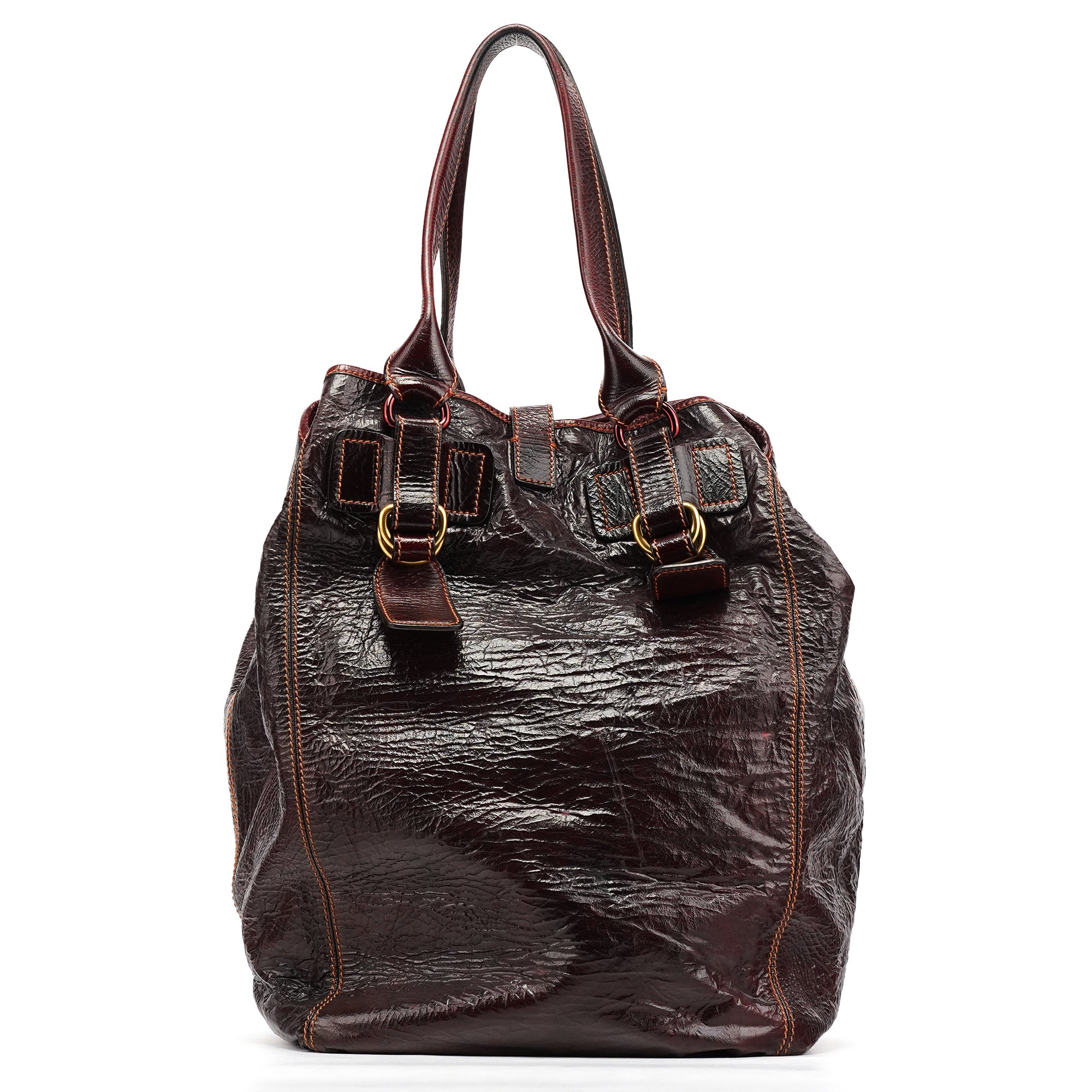Burgundy Patent Leather Bay Tote Bag