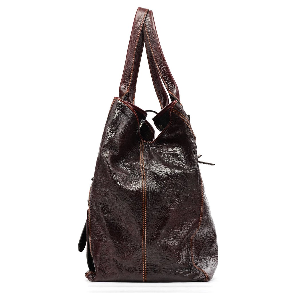 Burgundy Patent Leather Bay Tote Bag