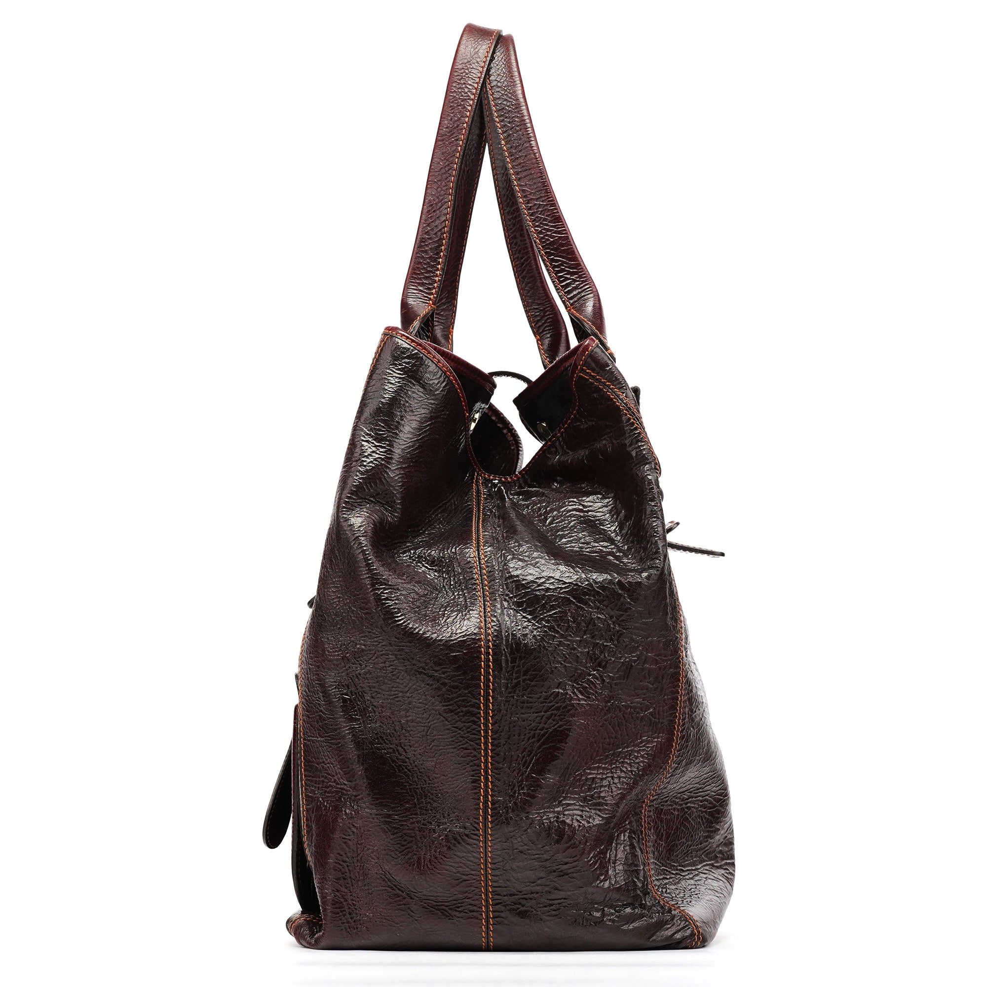 Burgundy Patent Leather Bay Tote Bag