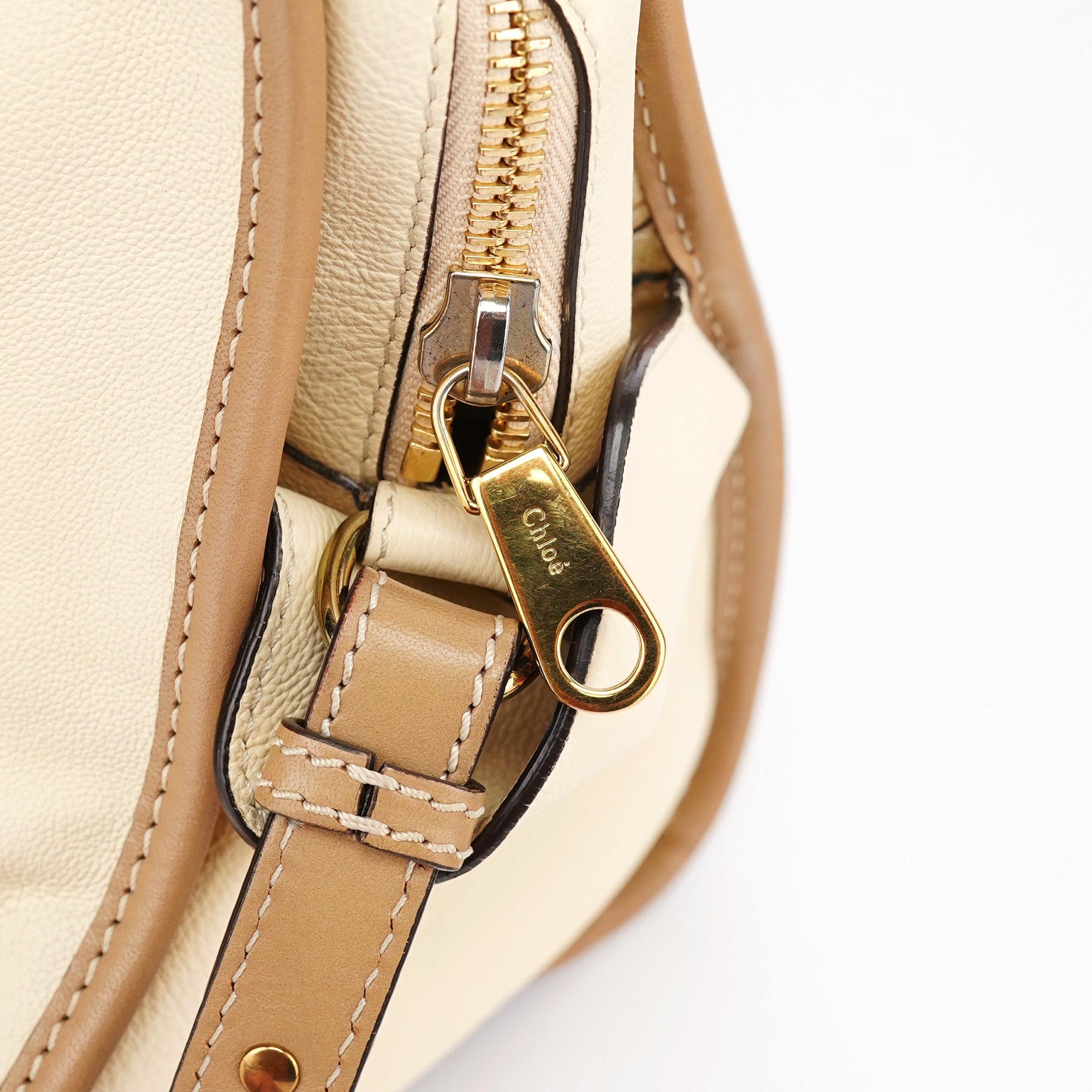 Cream Leather 2-Way Tote Bag
