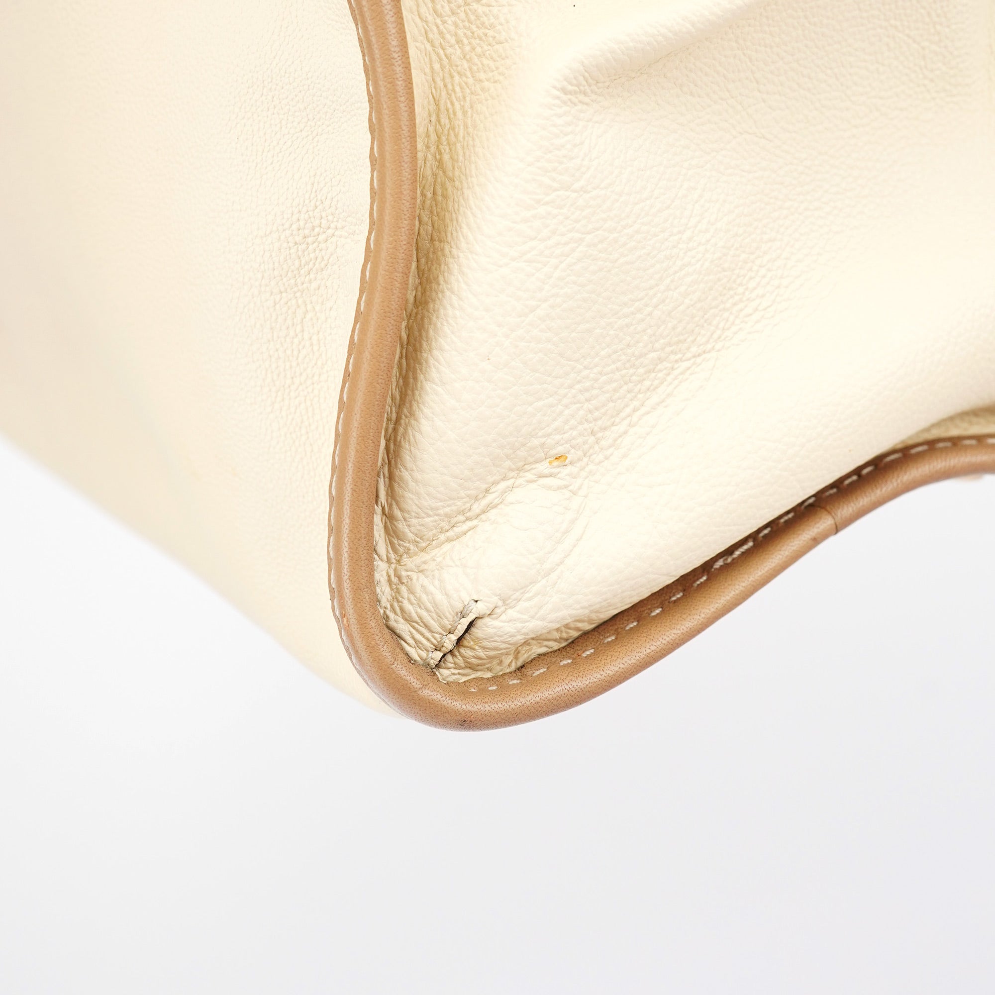 Cream Leather 2-Way Tote Bag