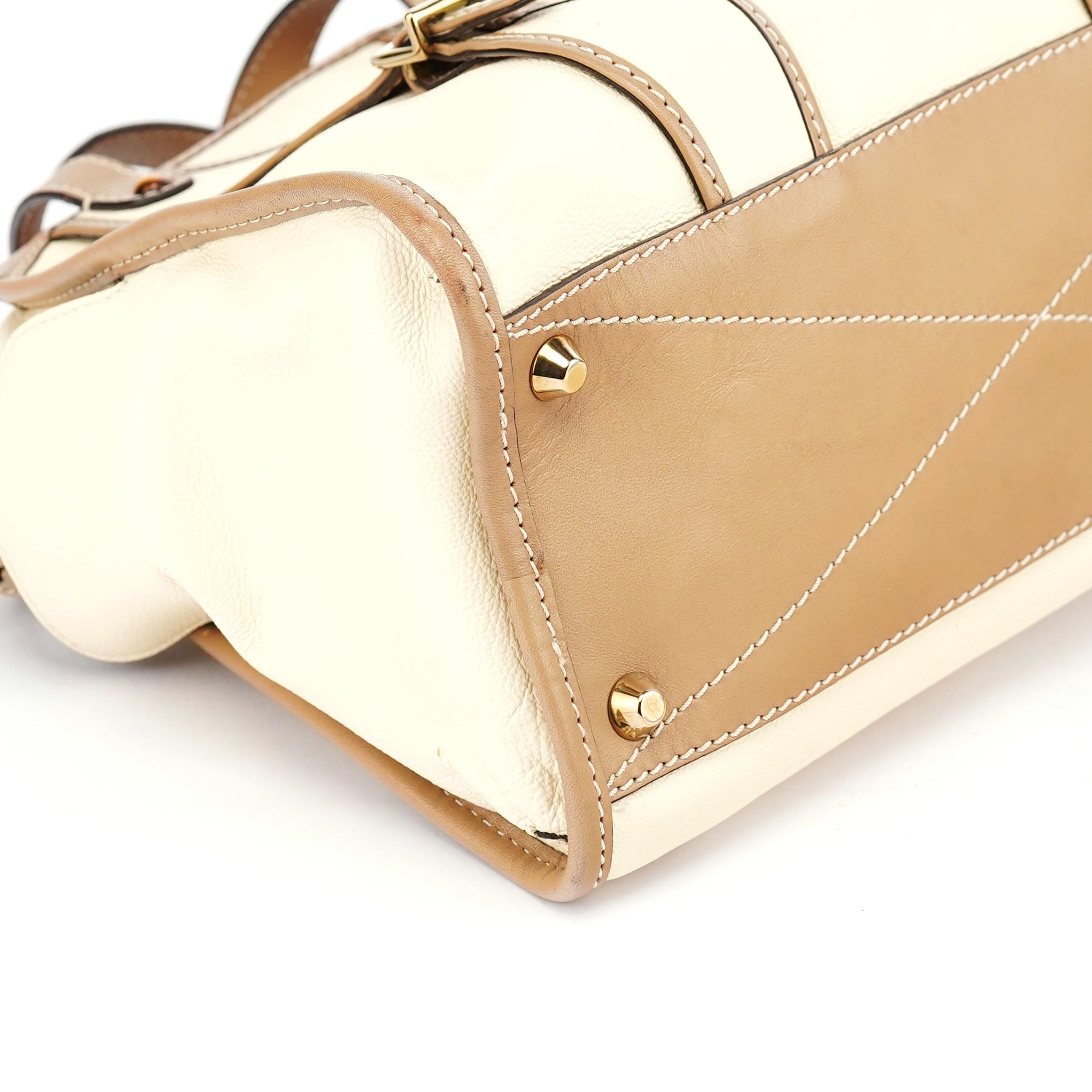 Cream Leather 2-Way Tote Bag