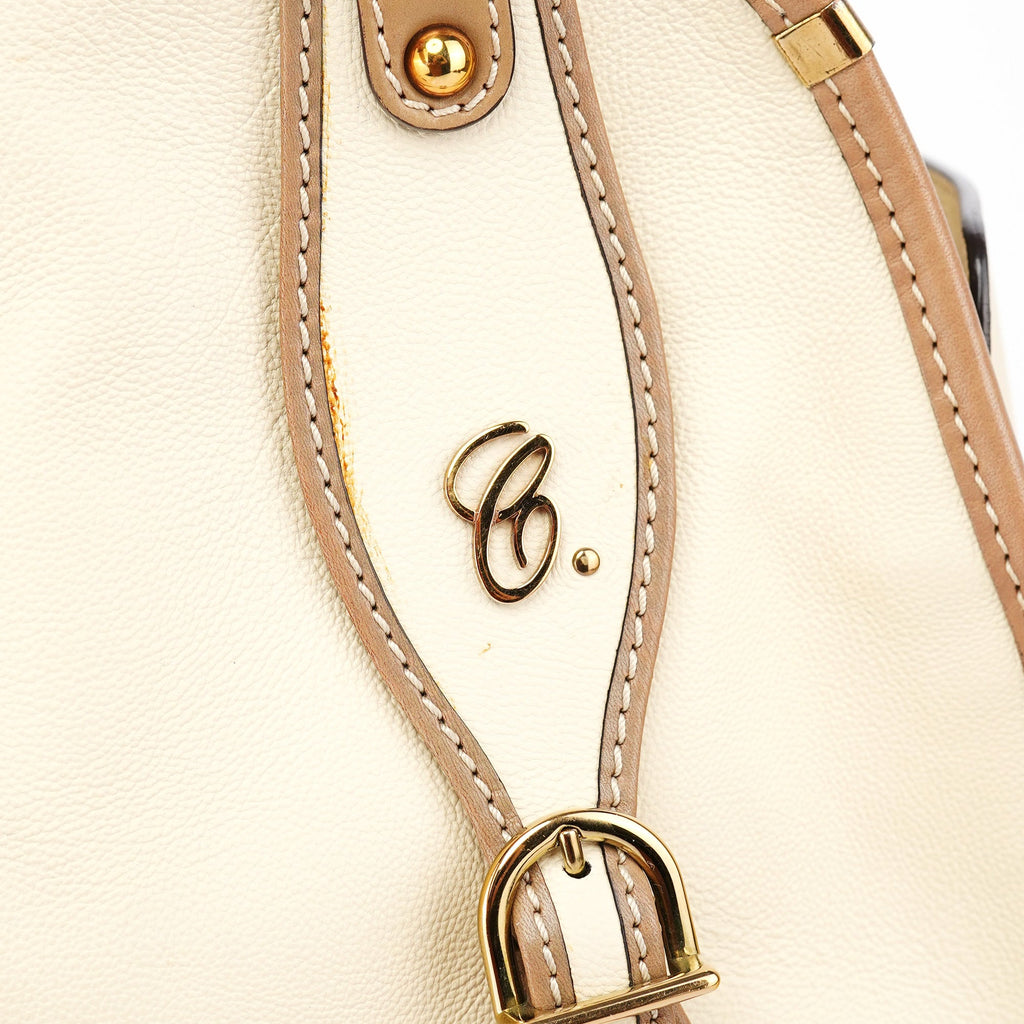 Cream Leather 2-Way Tote Bag