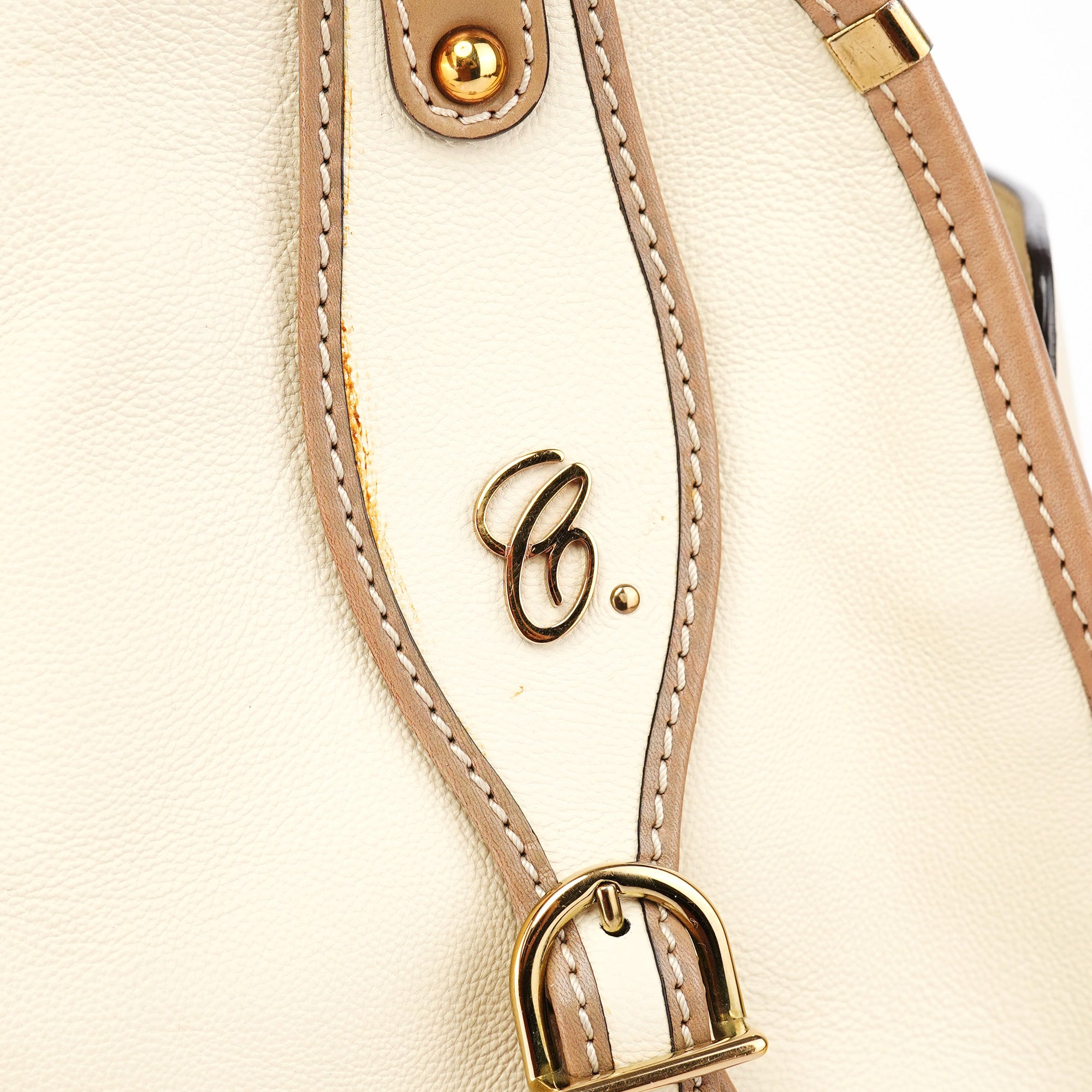 Cream Leather 2-Way Tote Bag