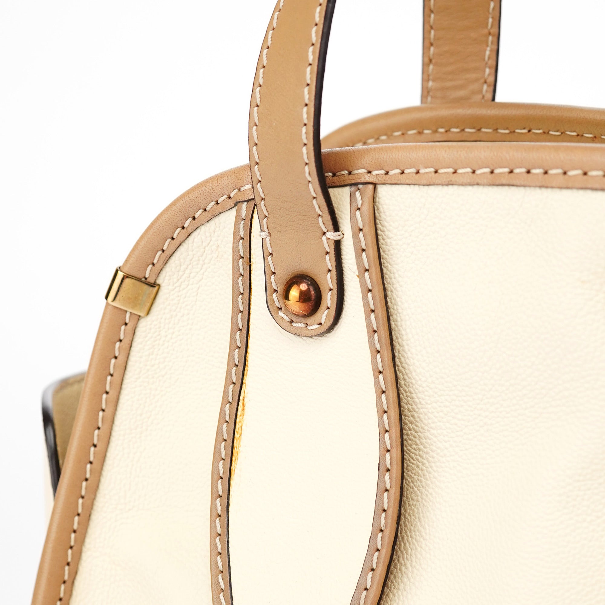 Cream Leather 2-Way Tote Bag