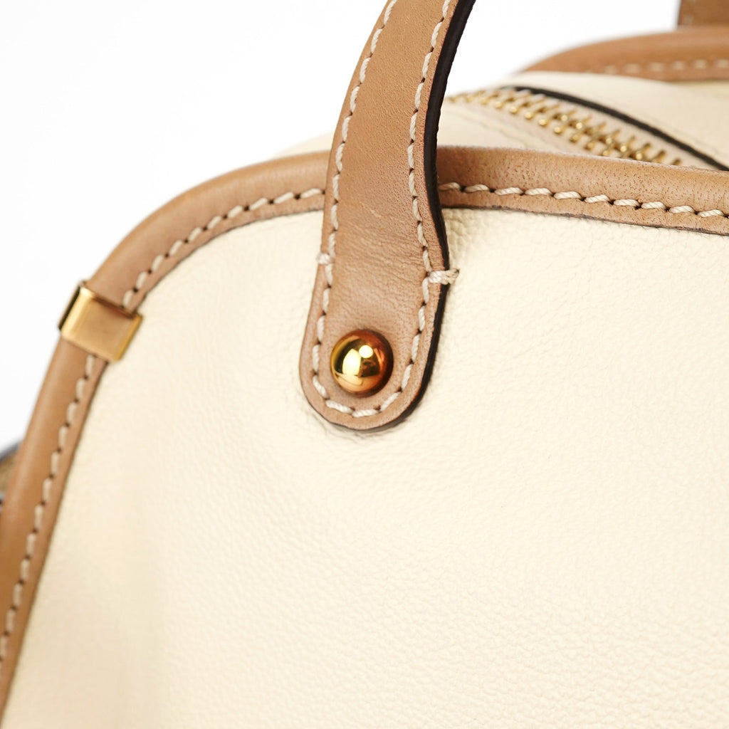 Cream Leather 2-Way Tote Bag