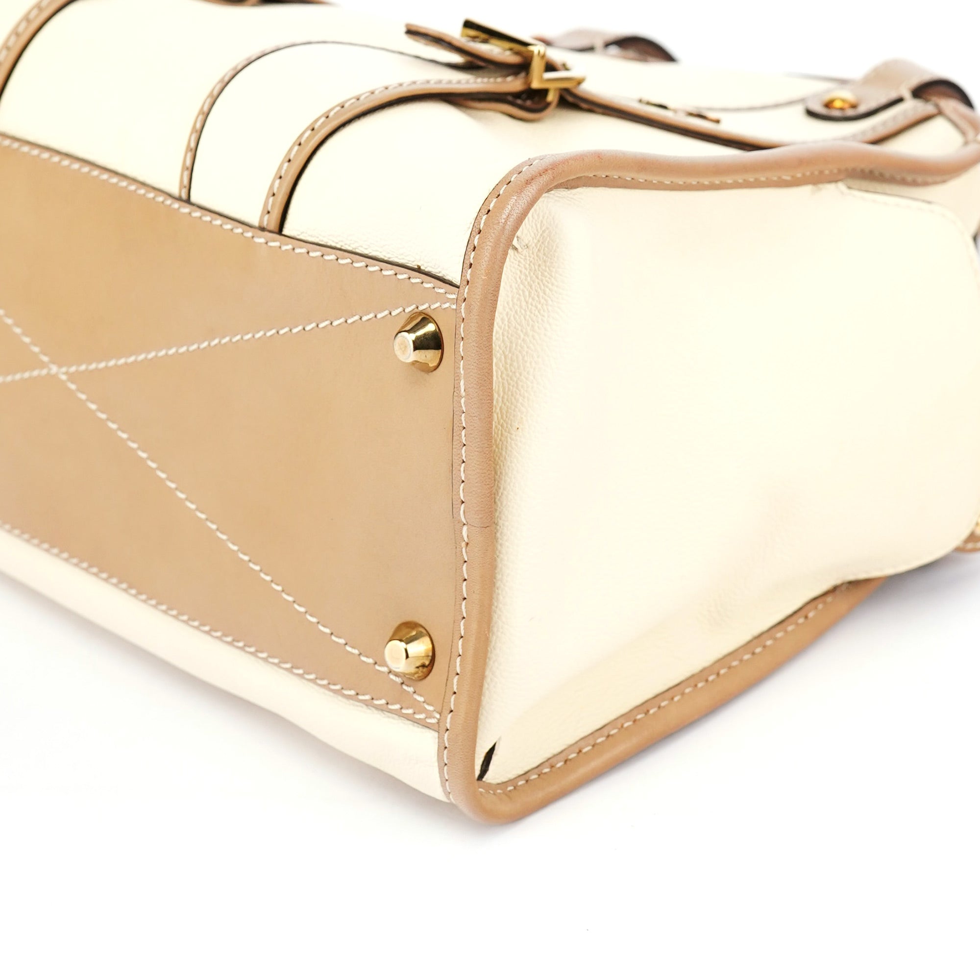 Cream Leather 2-Way Tote Bag