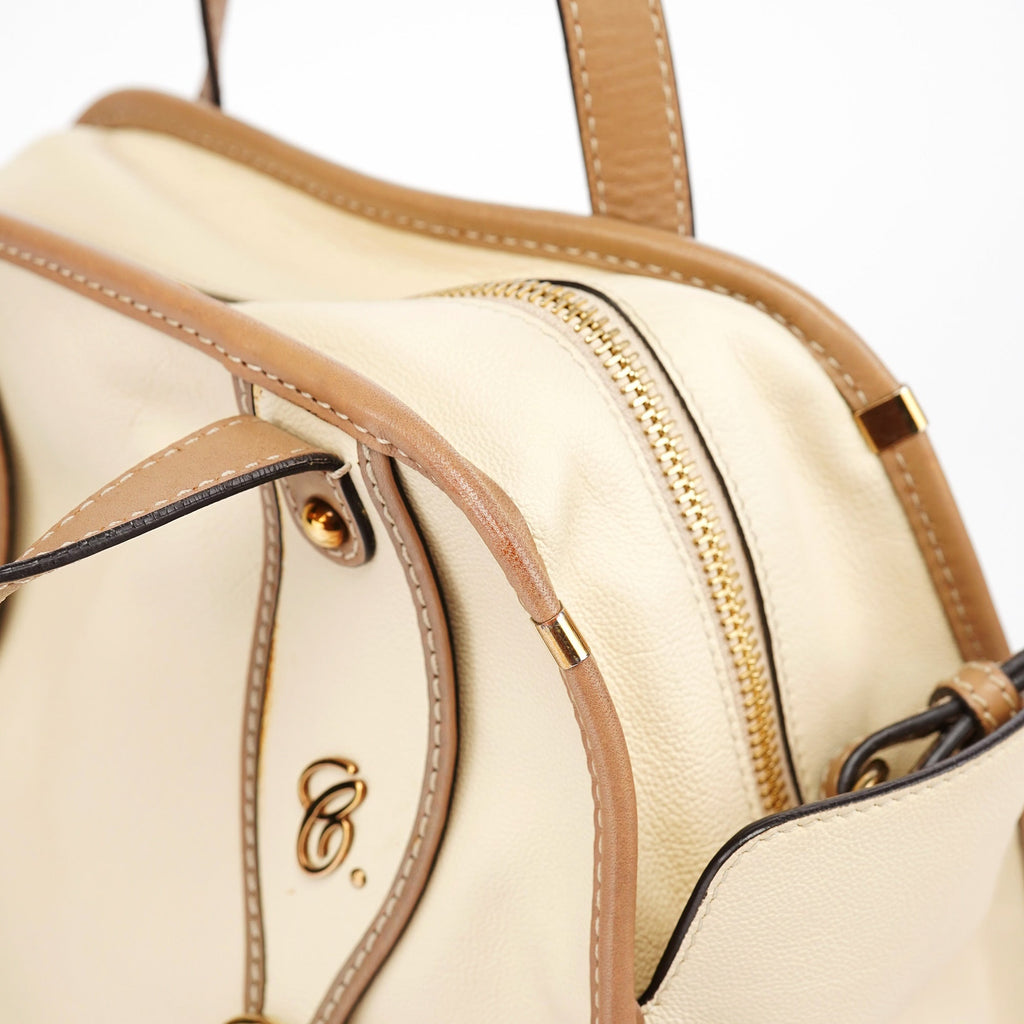 Cream Leather 2-Way Tote Bag