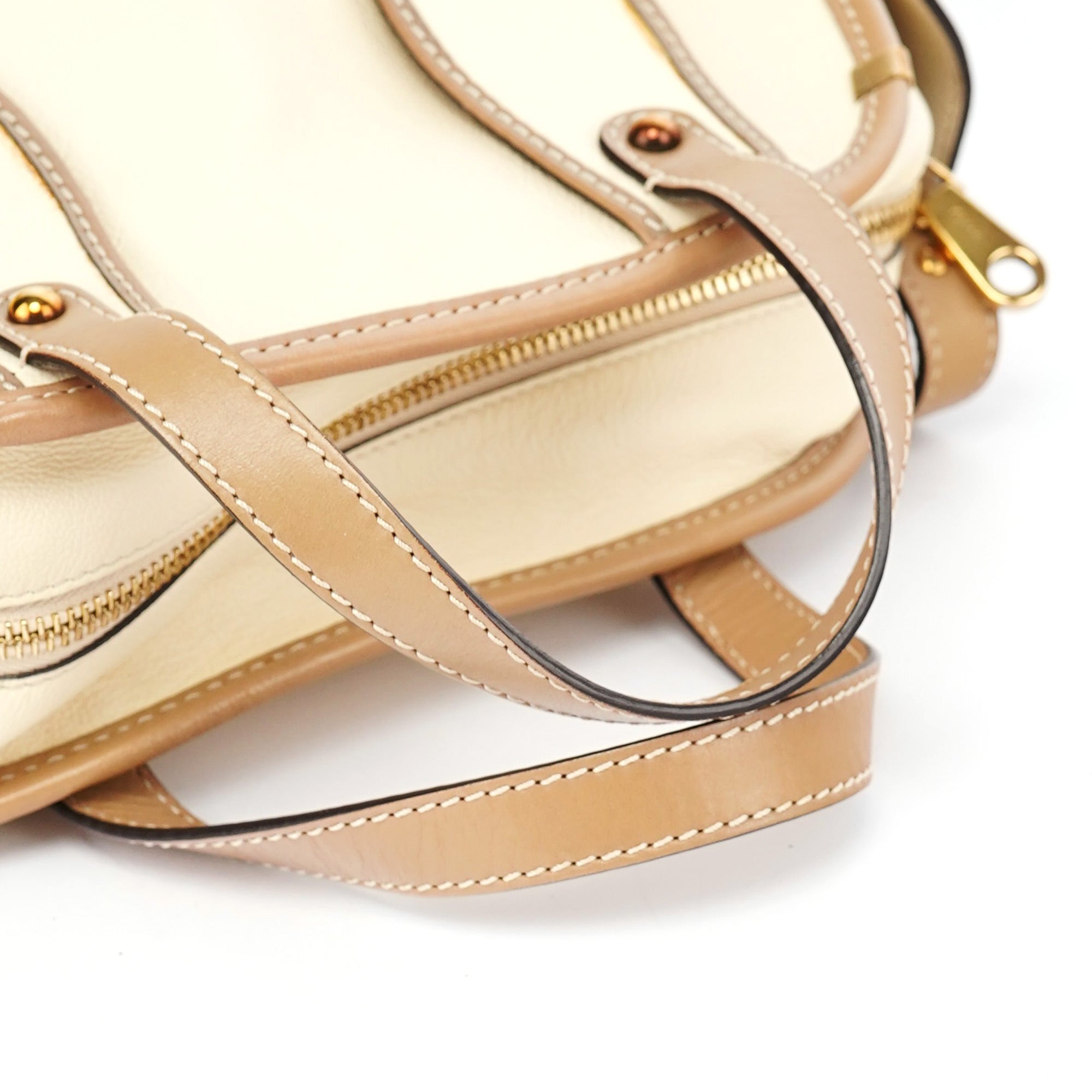 Cream Leather 2-Way Tote Bag
