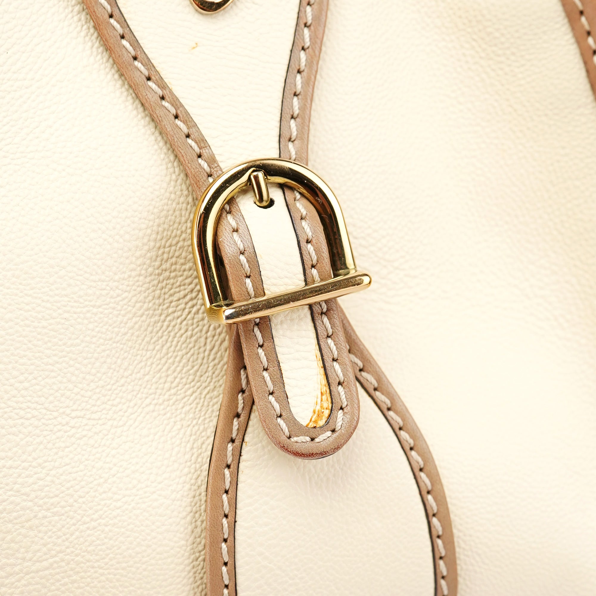 Cream Leather 2-Way Tote Bag