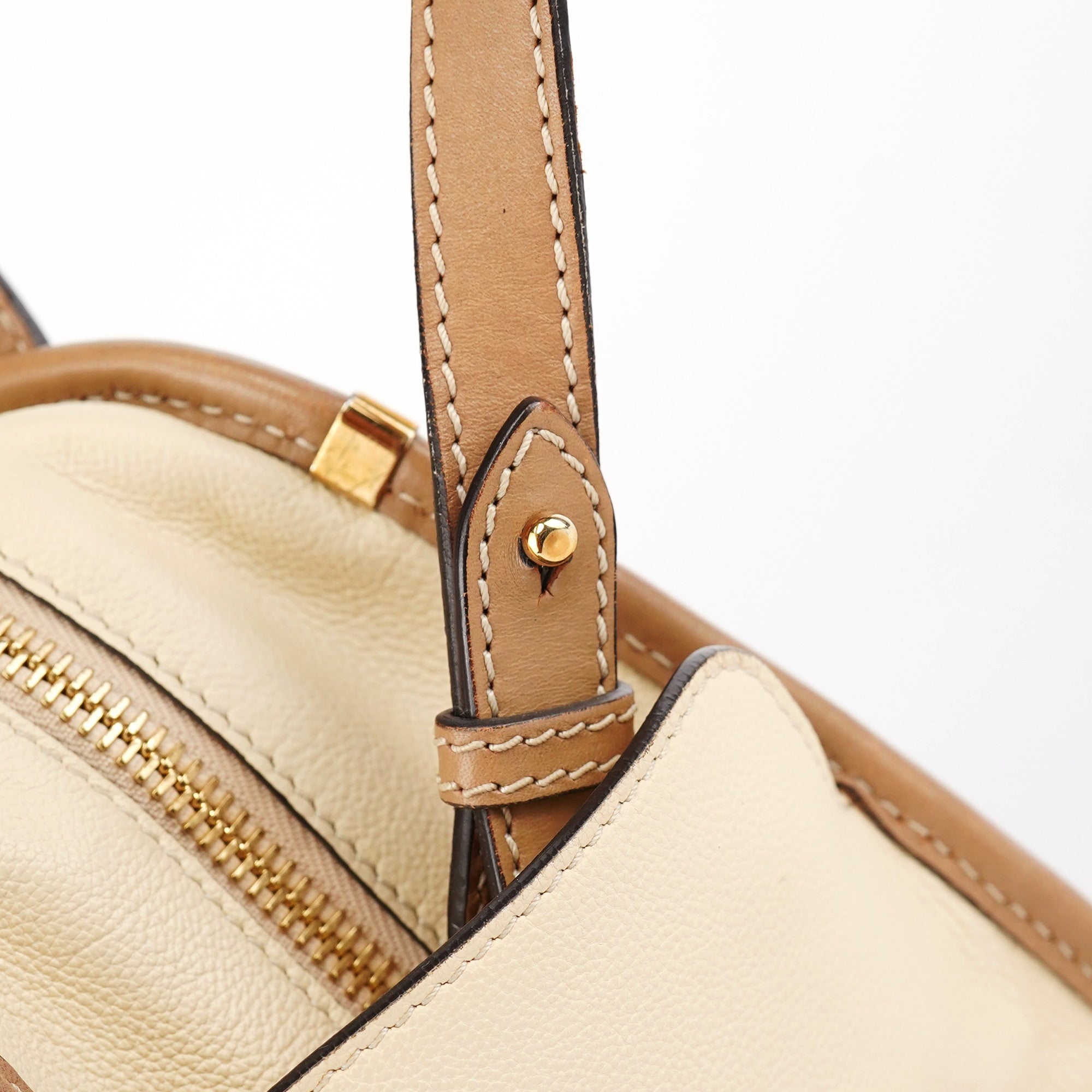Cream Leather 2-Way Tote Bag