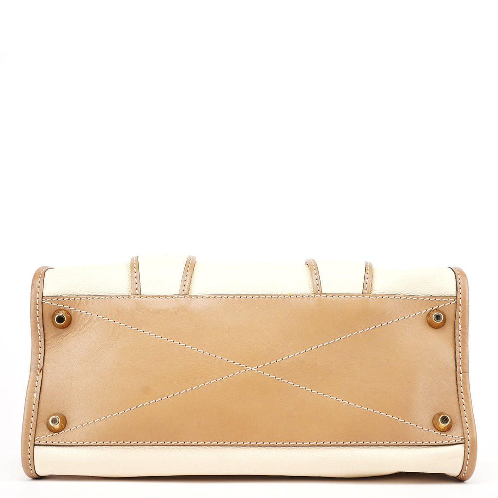 Cream Leather 2-Way Tote Bag