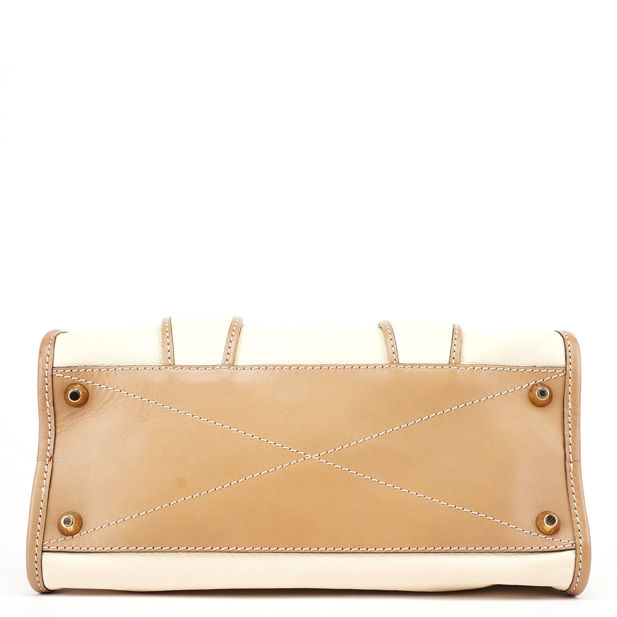 Cream Leather 2-Way Tote Bag