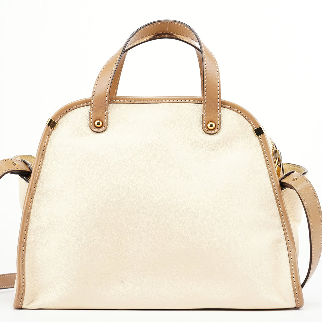 Cream Leather 2-Way Tote Bag