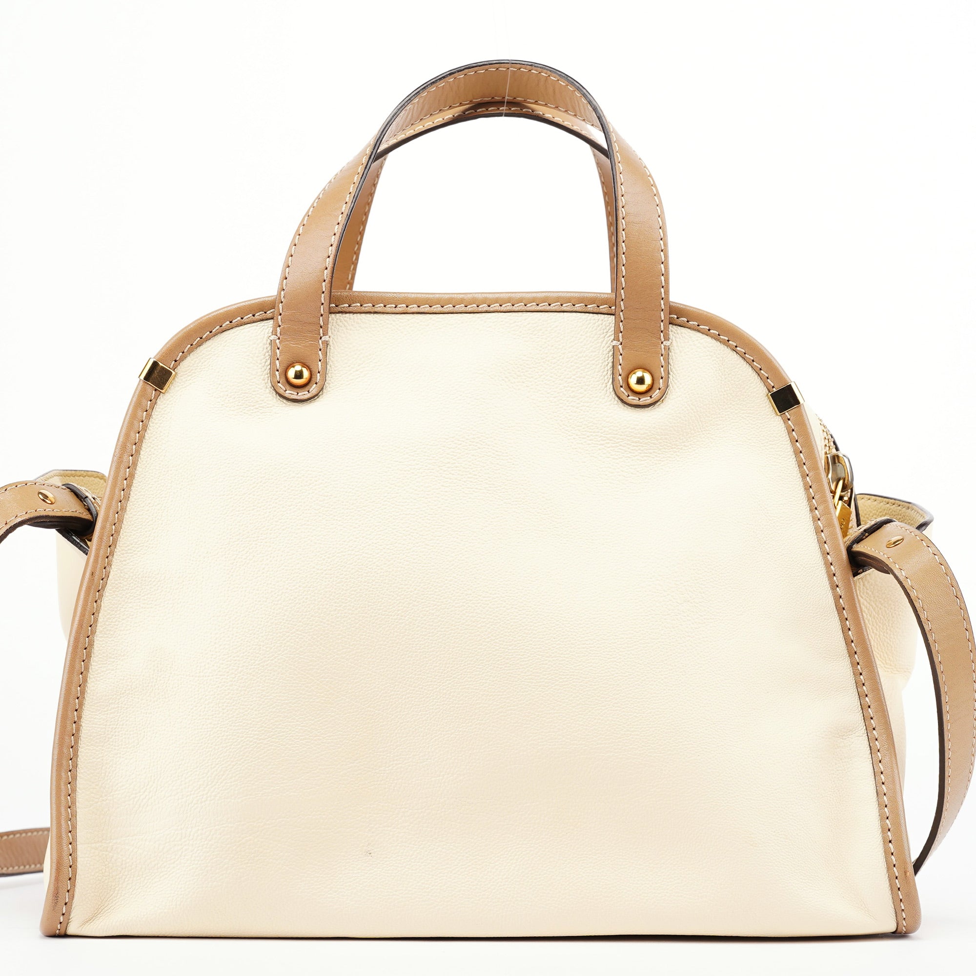 Cream Leather 2-Way Tote Bag