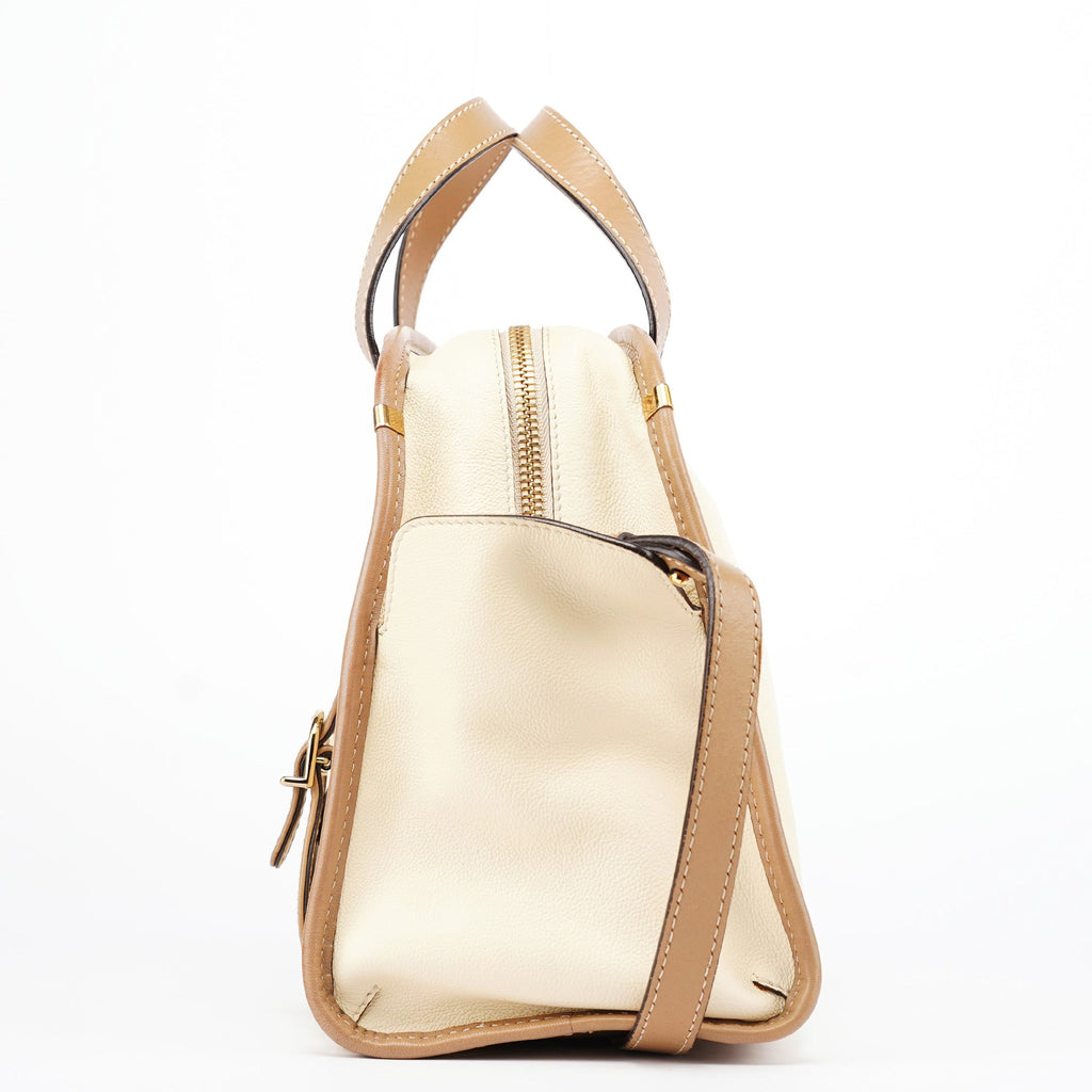 Cream Leather 2-Way Tote Bag