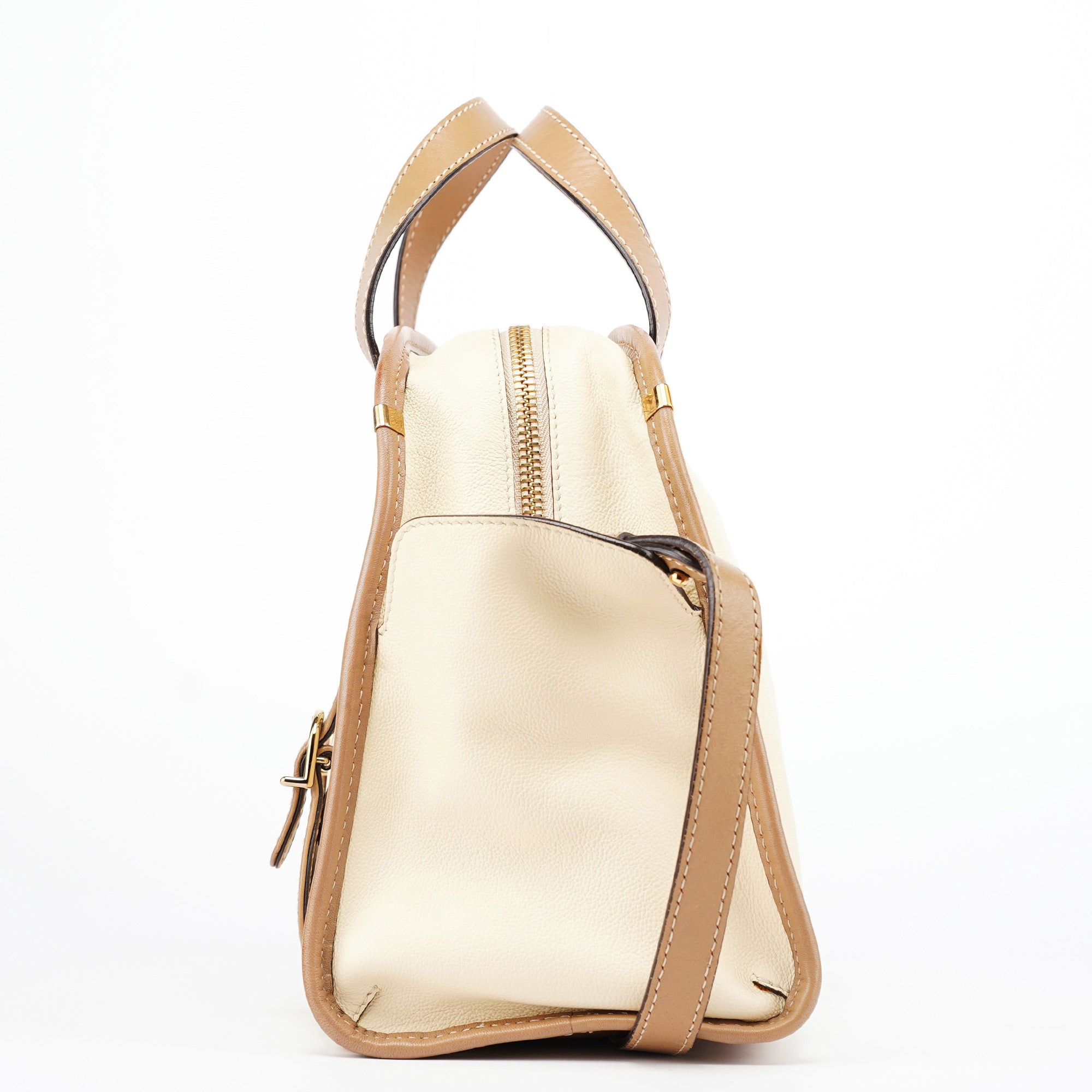 Cream Leather 2-Way Tote Bag