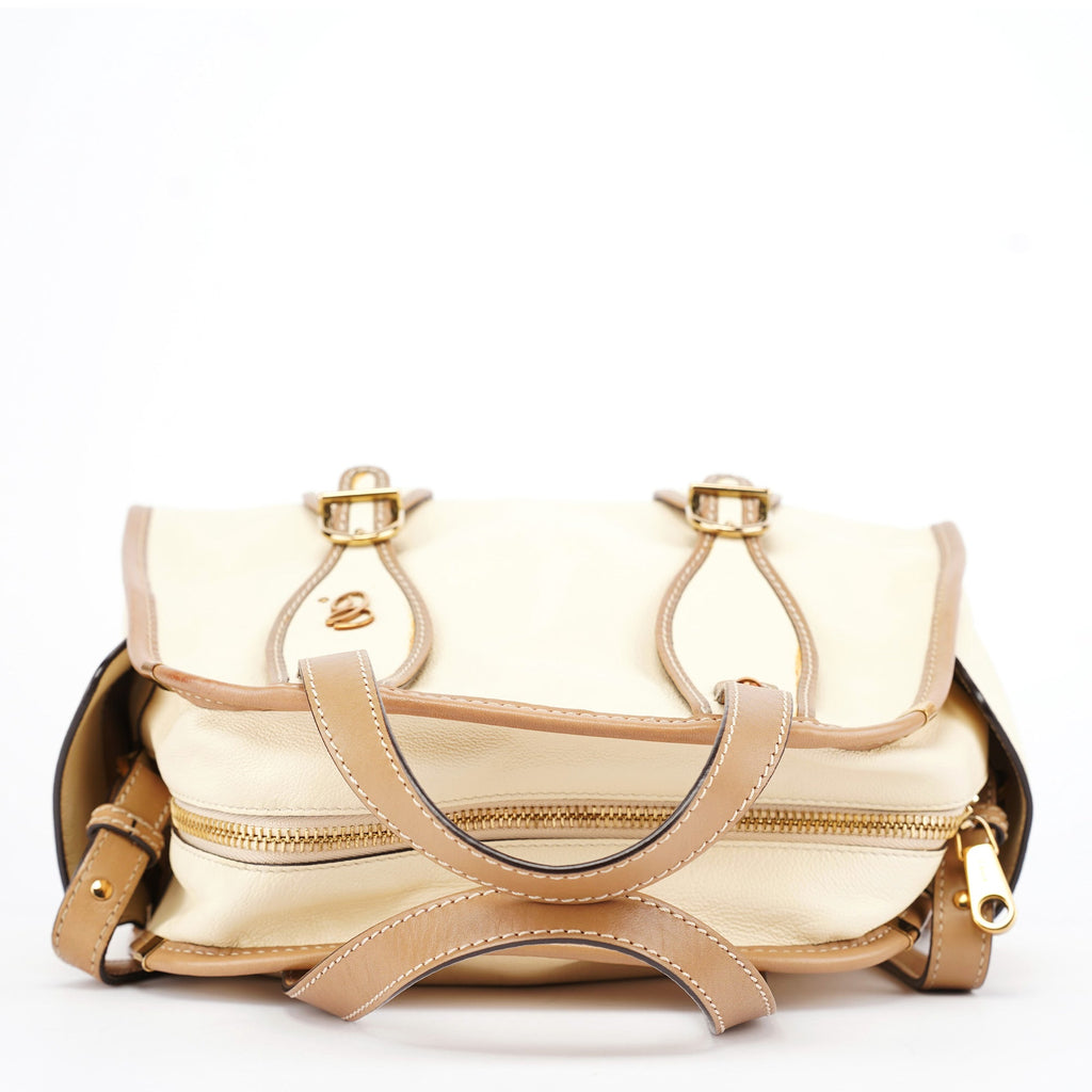 Cream Leather 2-Way Tote Bag