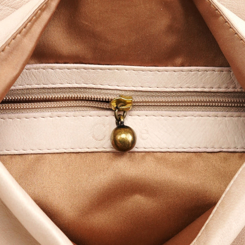 Cream Leather Embroidered Embwellished Hobo Bag