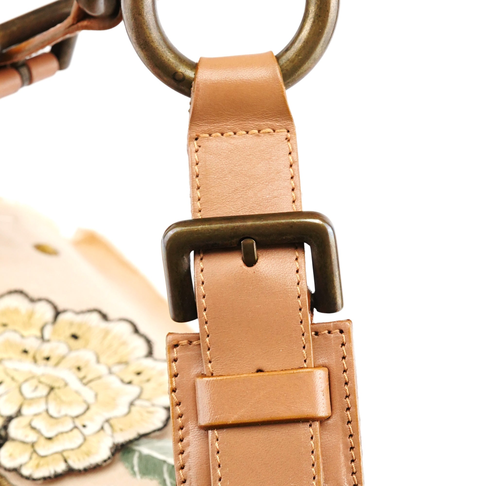Cream Leather Embroidered Embwellished Hobo Bag