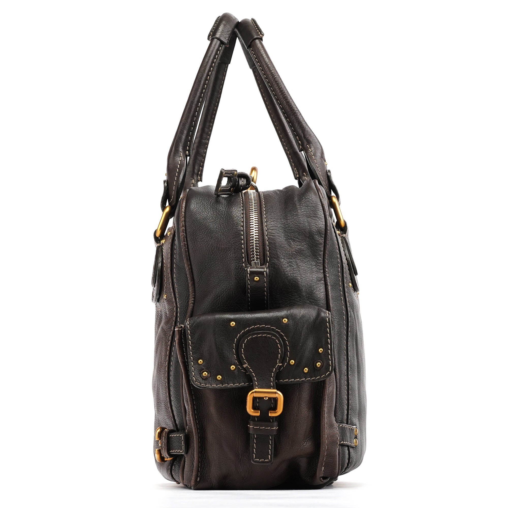 Dark Brown Leather Paddington Top Handle Bag