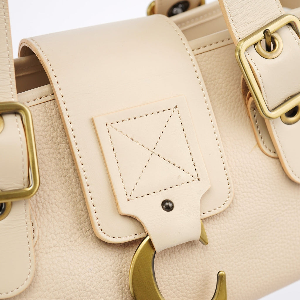 Ecru Leather C Tote Bag