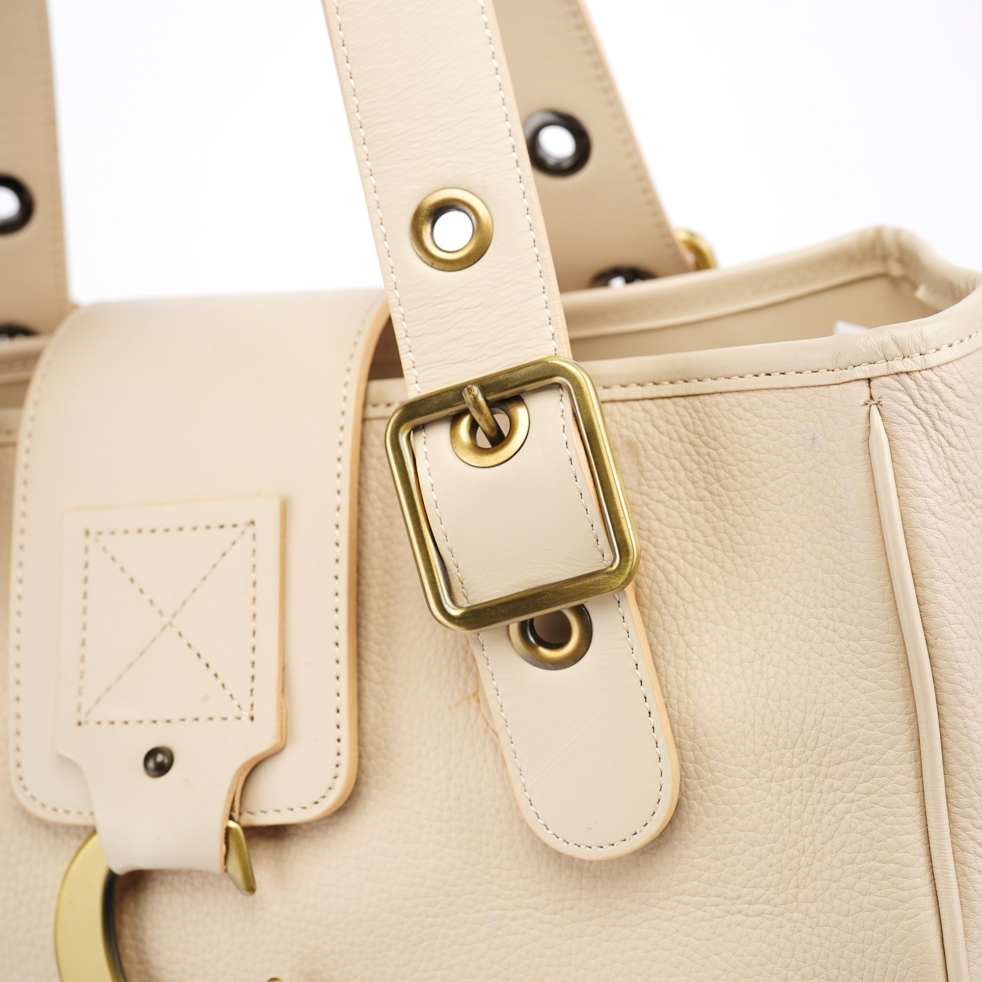Ecru Leather C Tote Bag