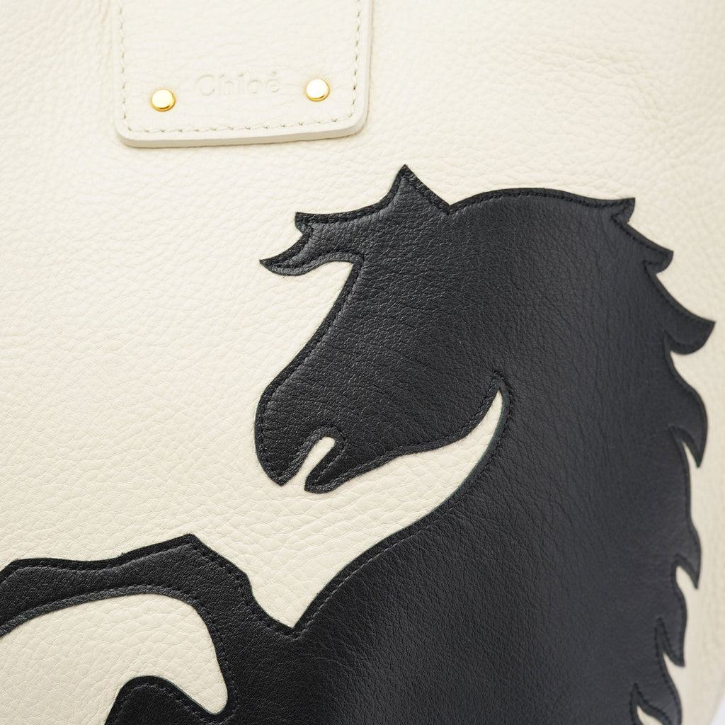 Ecru Leather Horse Appliqué Tote Bag