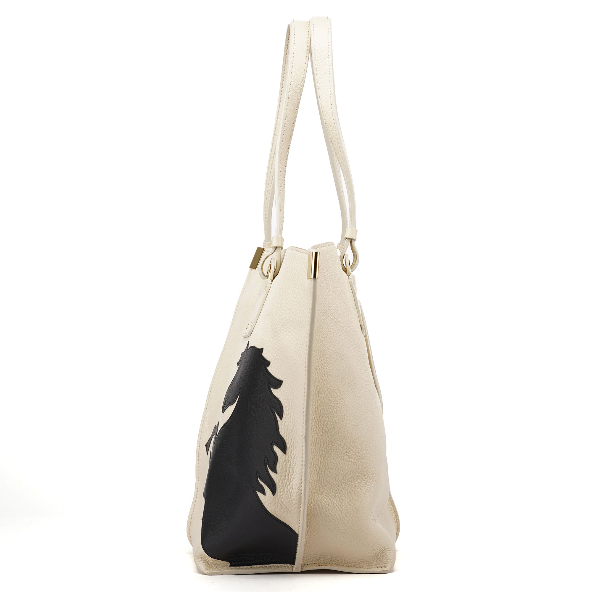 Ecru Leather Horse Appliqué Tote Bag
