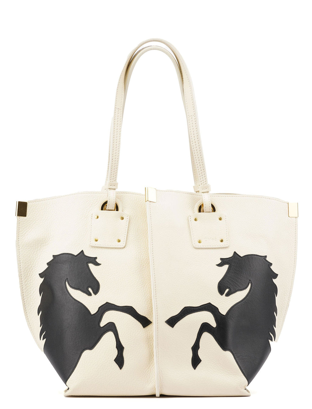 Ecru Leather Horse Appliqué Tote Bag