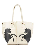 Ecru Leather Horse Appliqué Tote Bag