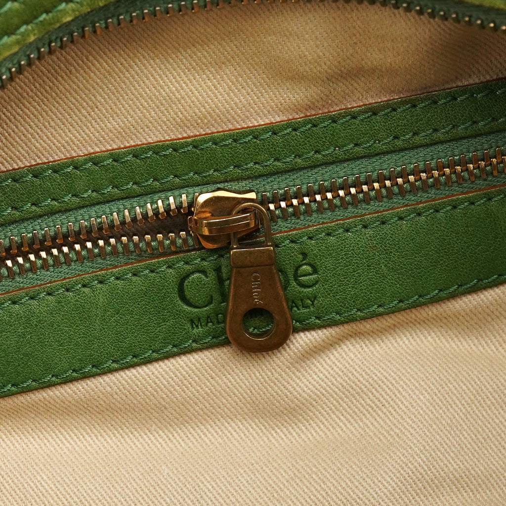 Green Leather Boston Tote Bag
