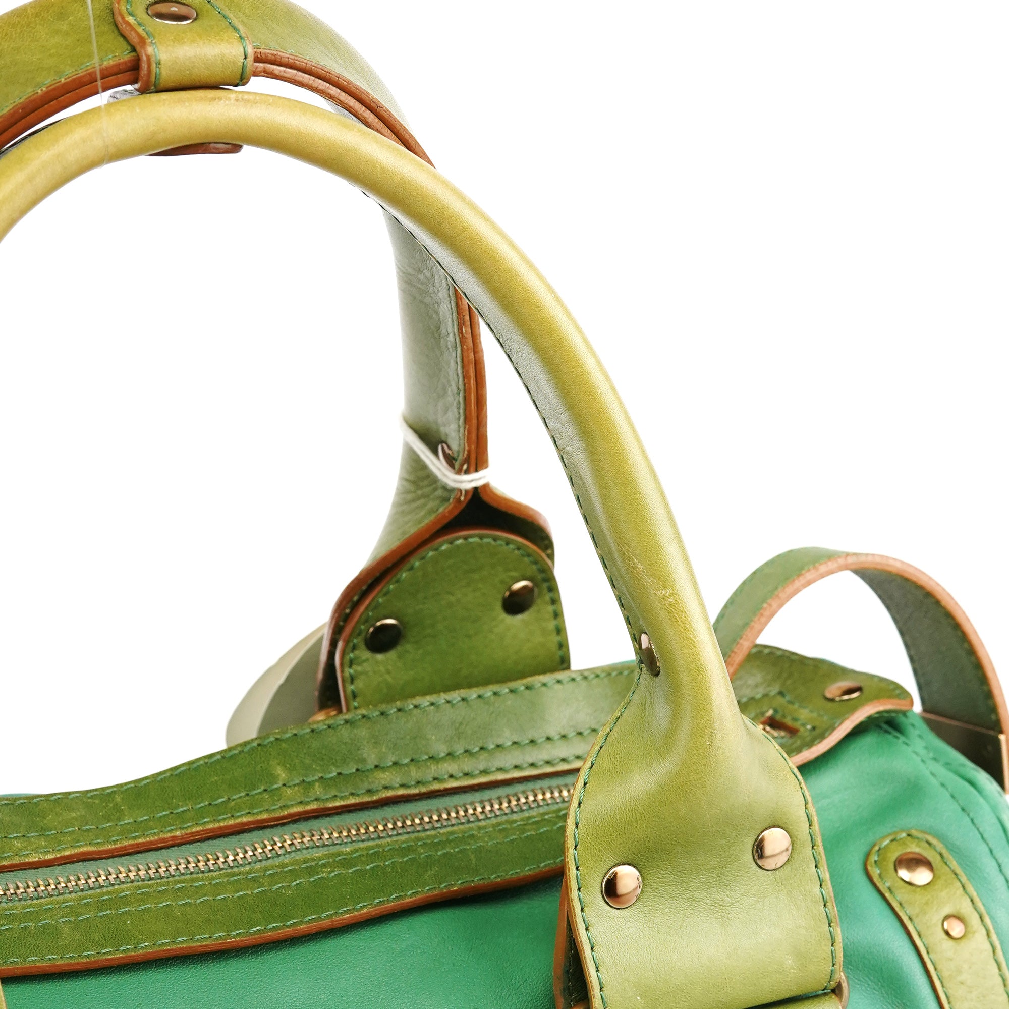 Green Leather Boston Tote Bag