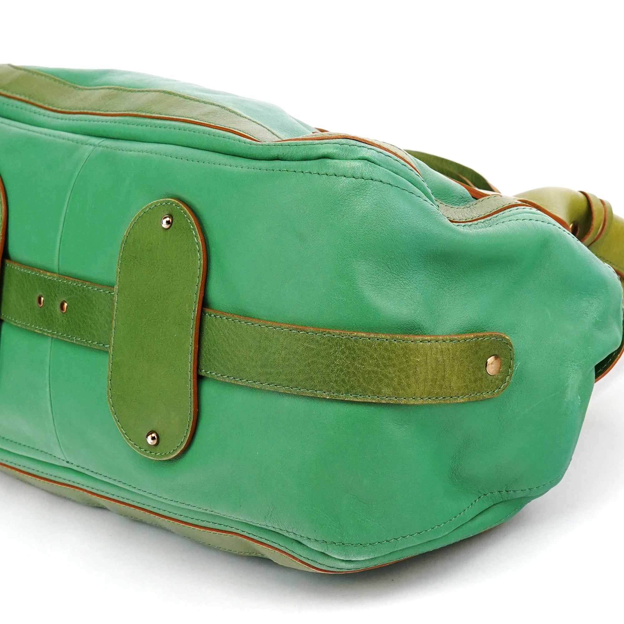 Green Leather Boston Tote Bag