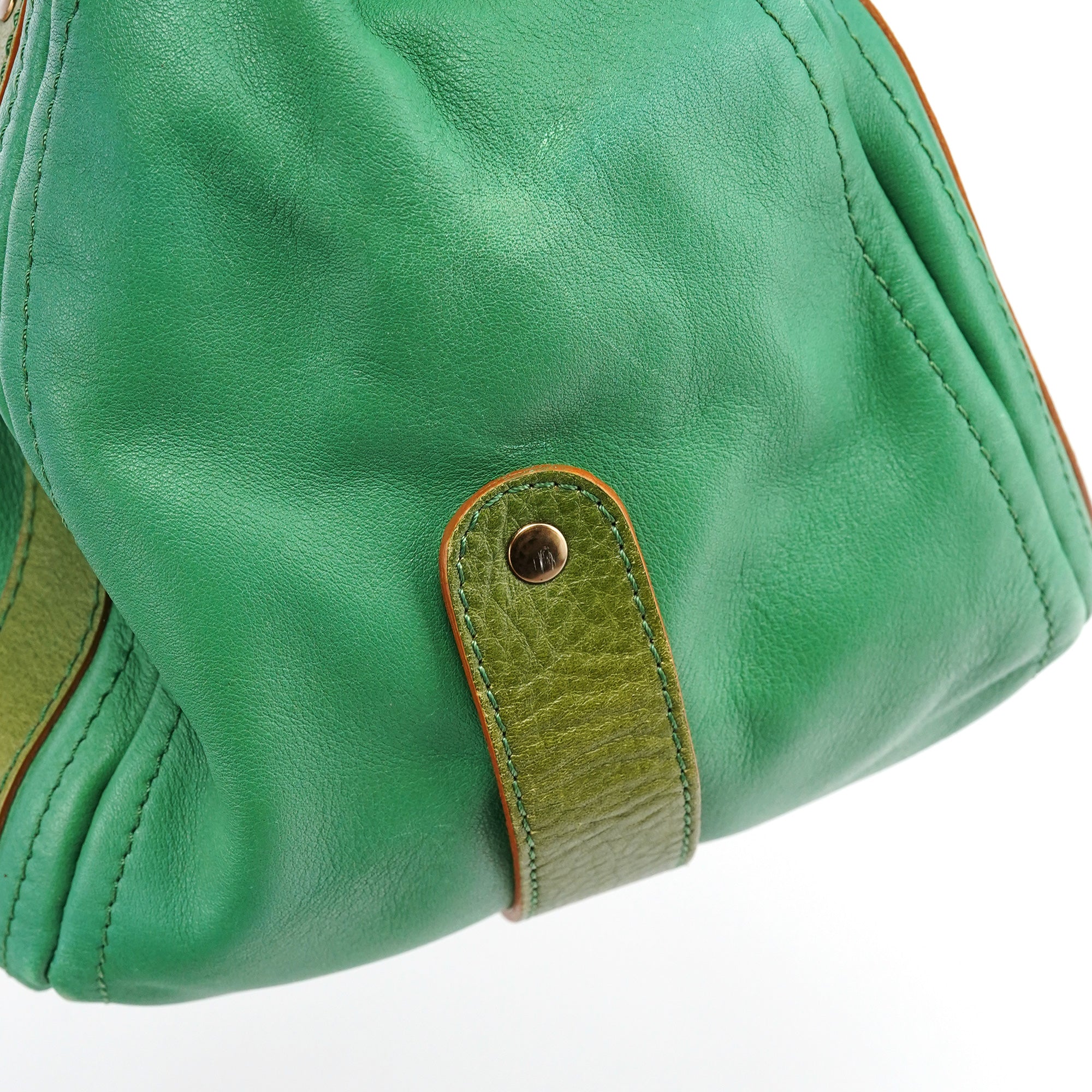 Green Leather Boston Tote Bag