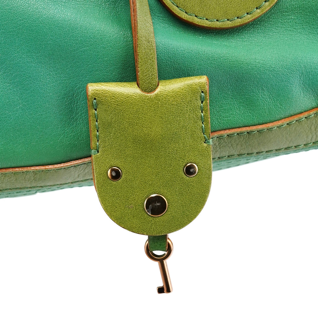 Green Leather Boston Tote Bag