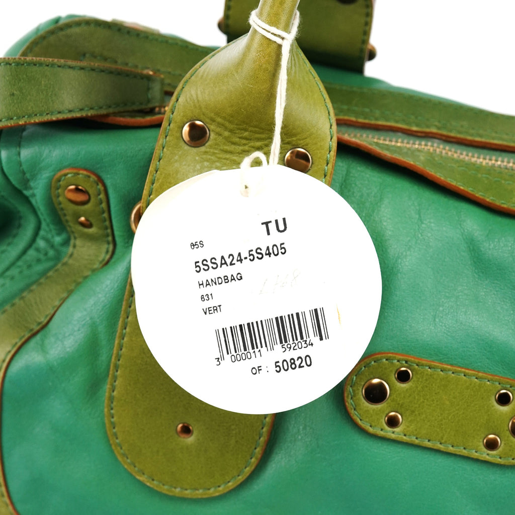 Green Leather Boston Tote Bag