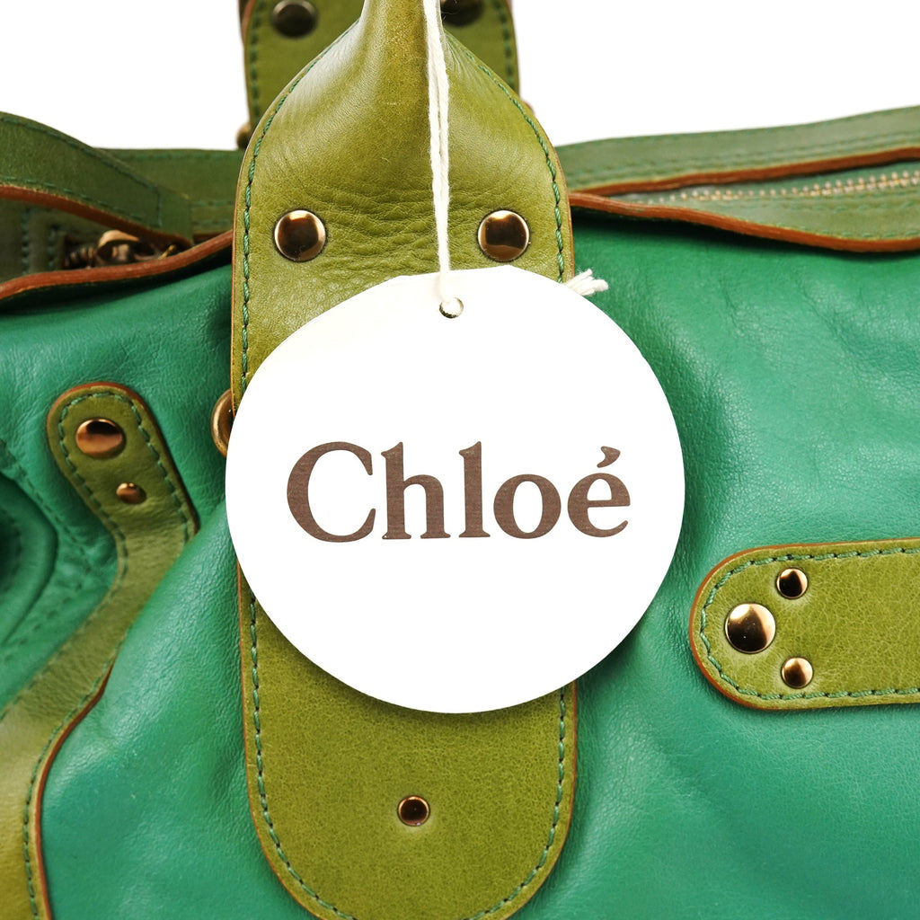 Green Leather Boston Tote Bag