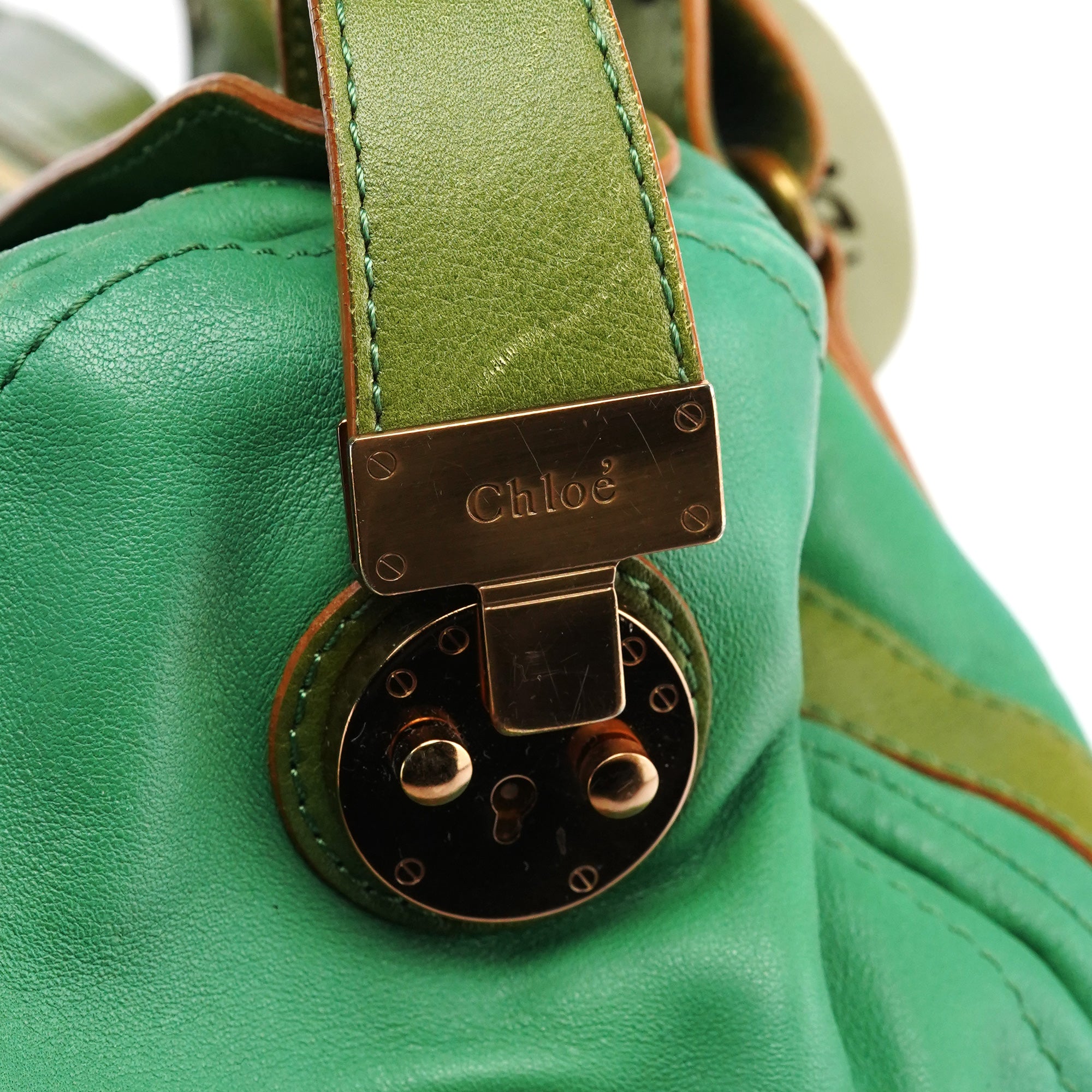 Green Leather Boston Tote Bag