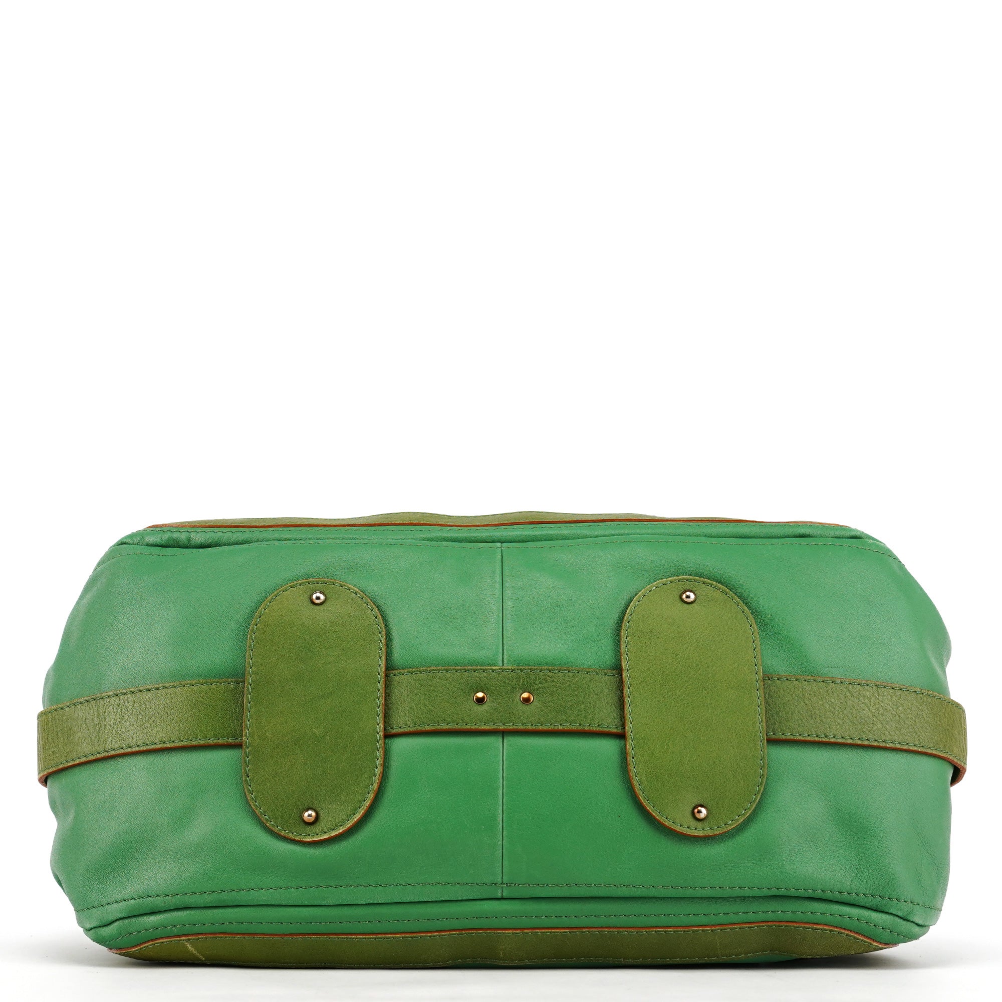 Green Leather Boston Tote Bag