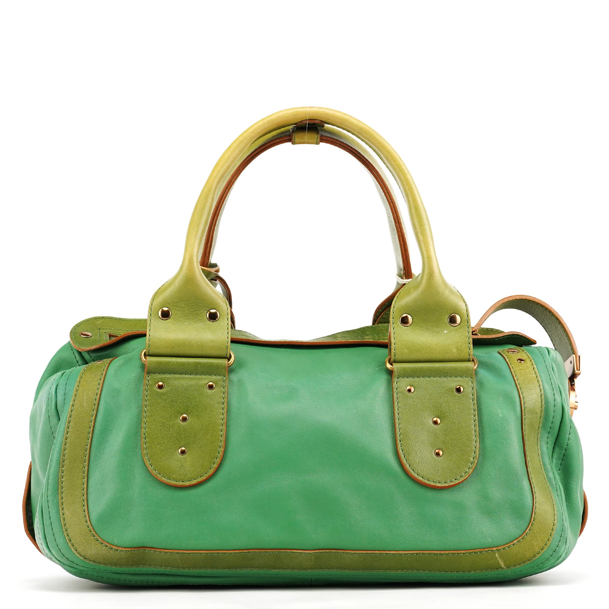 Green Leather Boston Tote Bag