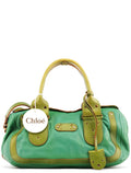 Green Leather Boston Tote Bag