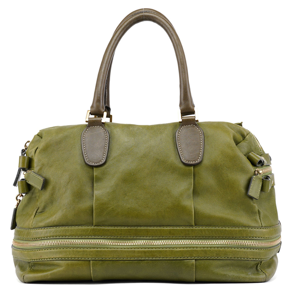 Green Leather Tote Bag