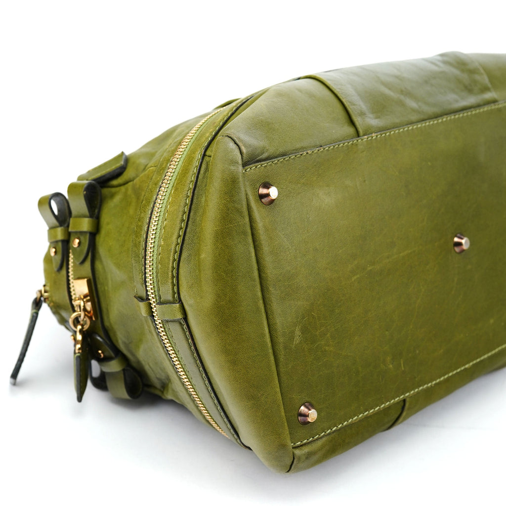 Green Leather Tote Bag