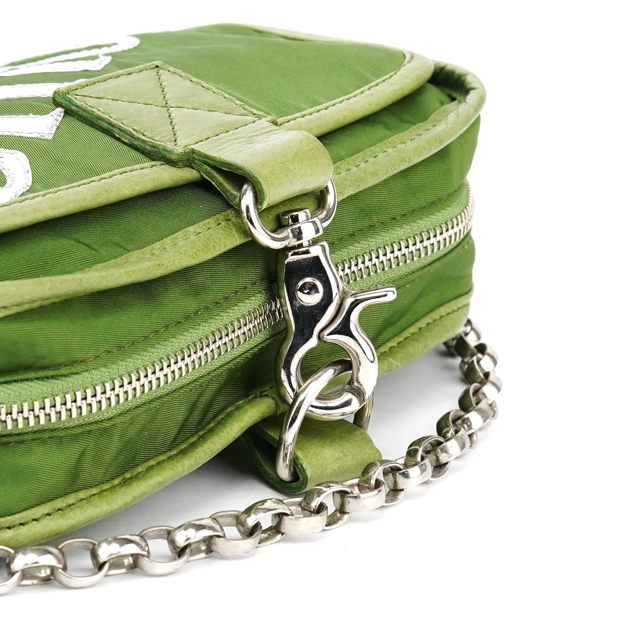 Green Nylon Logo Flap Shoulder Bag