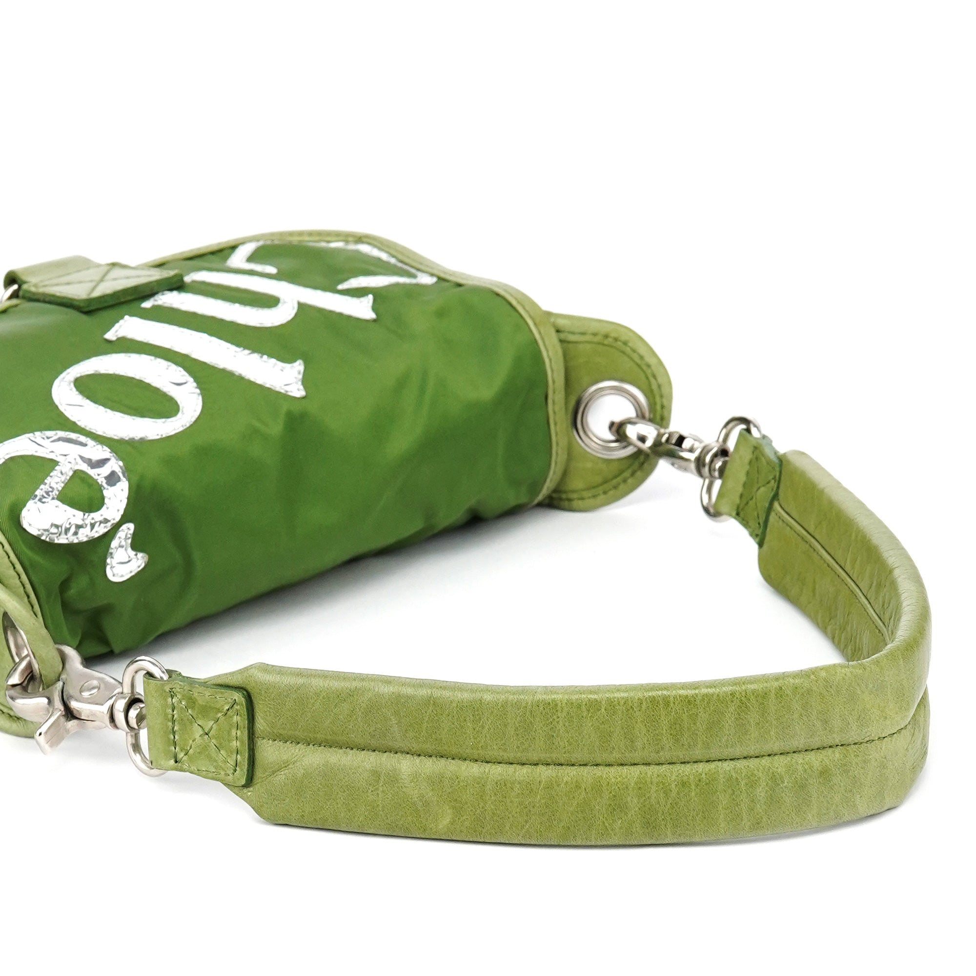 Green Nylon Logo Flap Shoulder Bag