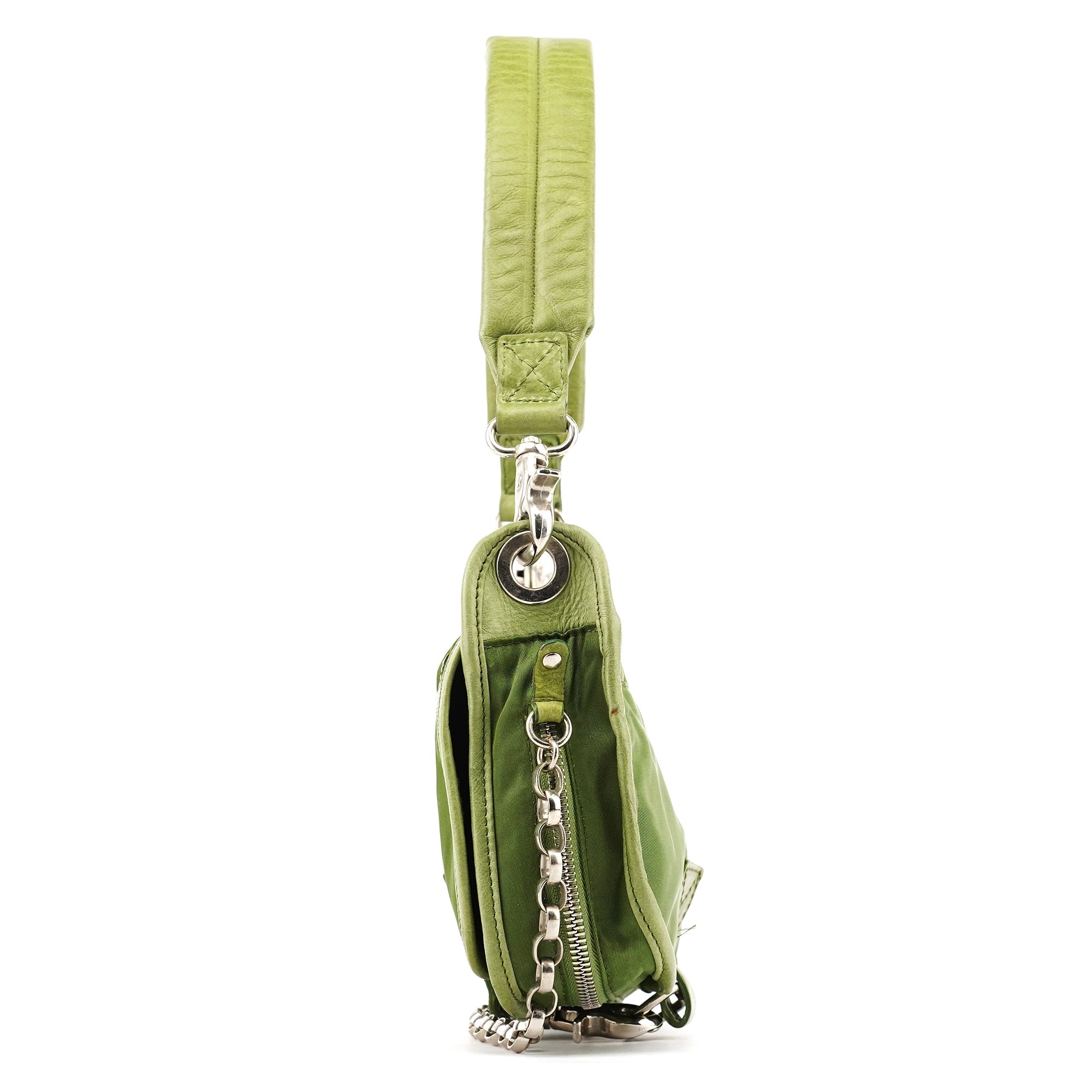 Green Nylon Logo Flap Shoulder Bag