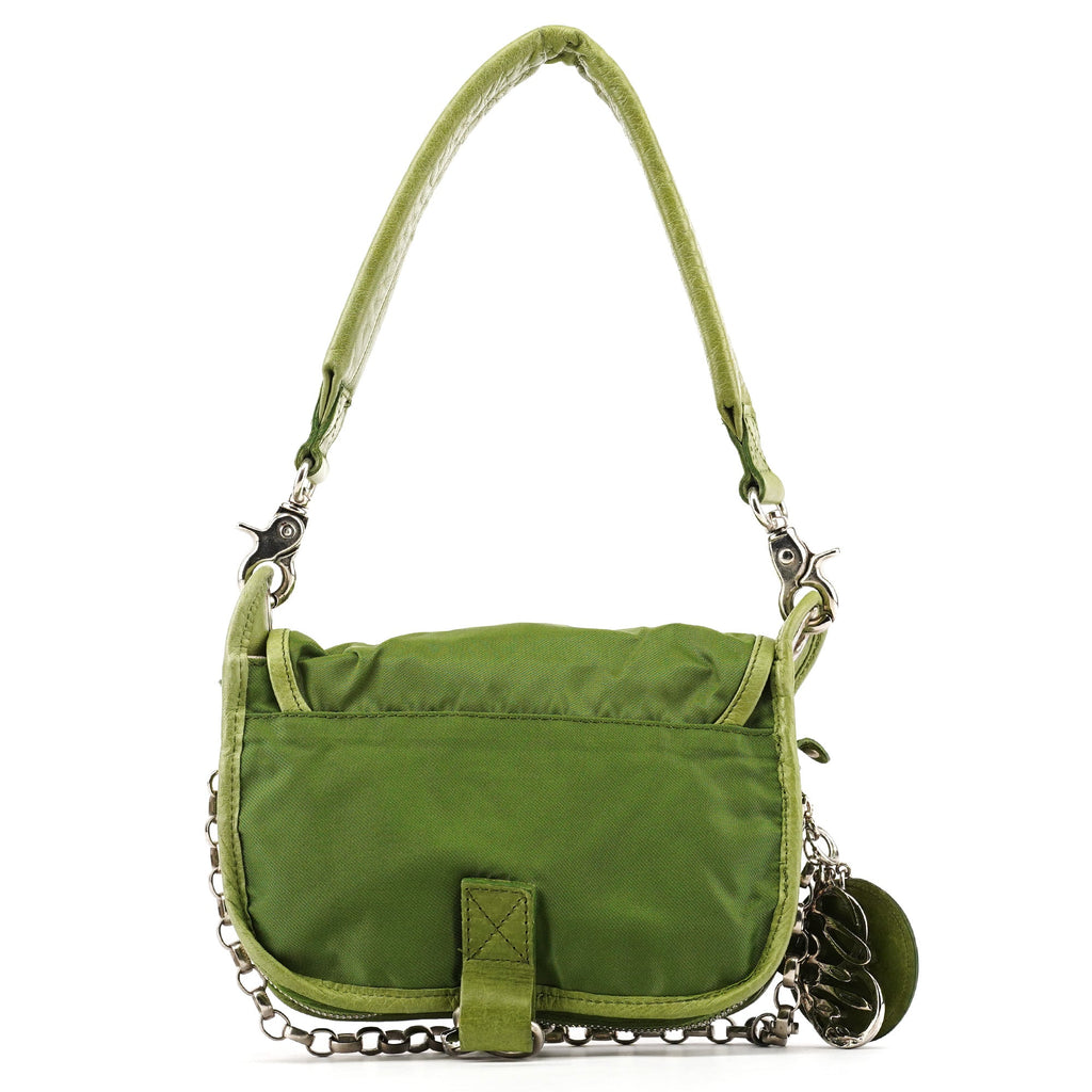 Green Nylon Logo Flap Shoulder Bag